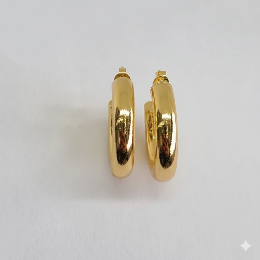 (1-2611-1) Pendientes de aro medio lisos laminados en oro - BGO