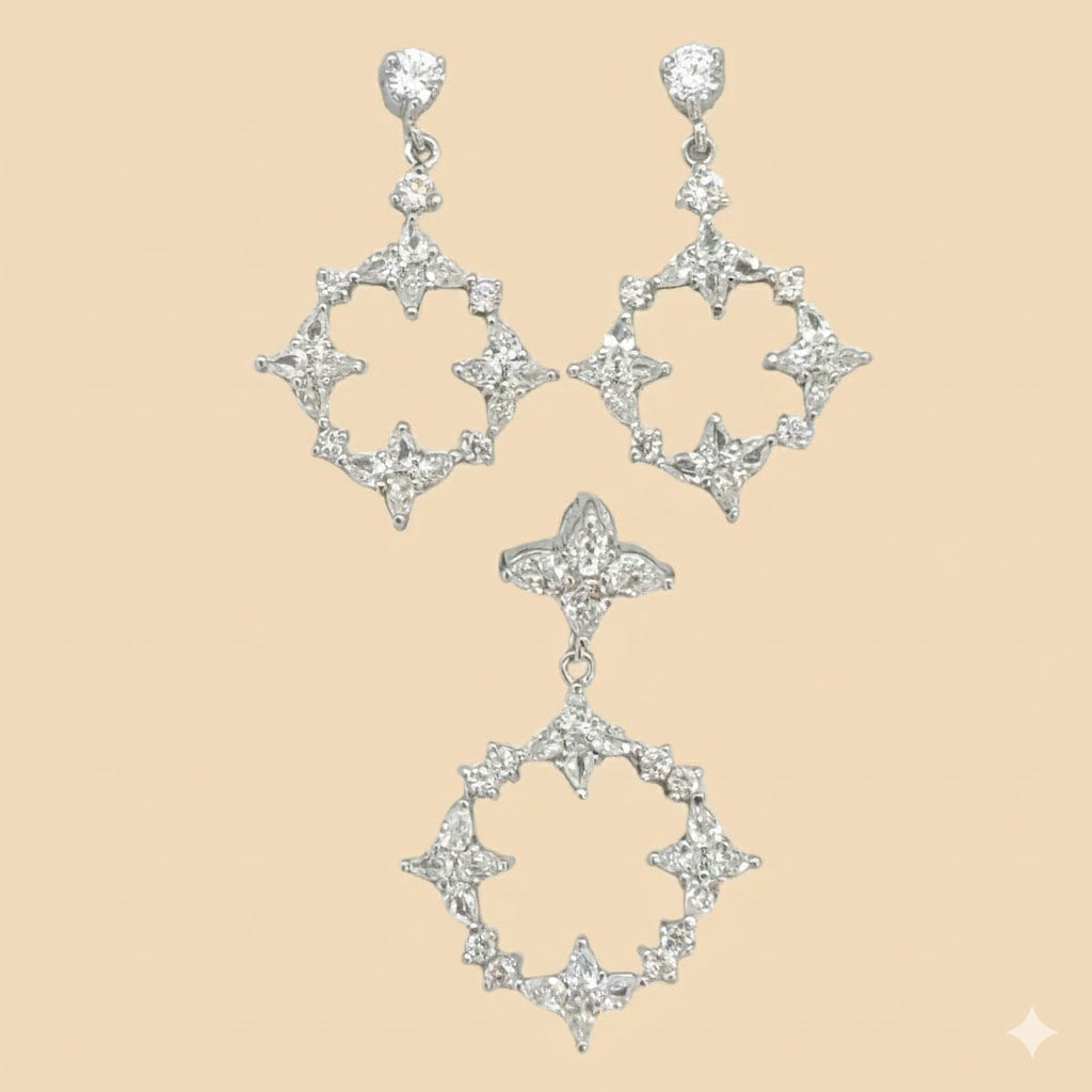 (2-6318) Conjunto Plata Ley 925 - Circonitas.