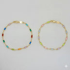 (1-0642) Pulsera de eslabones rectangulares multicolores de 3 mm laminados en oro - 19 cm - BGF