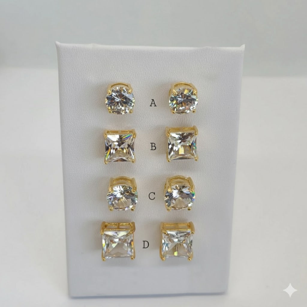 (1-1085) Pendientes de circonita laminada en oro - BGO