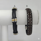 (MBRA-17-R) Pulsera de acero inoxidable y cuero para hombre.