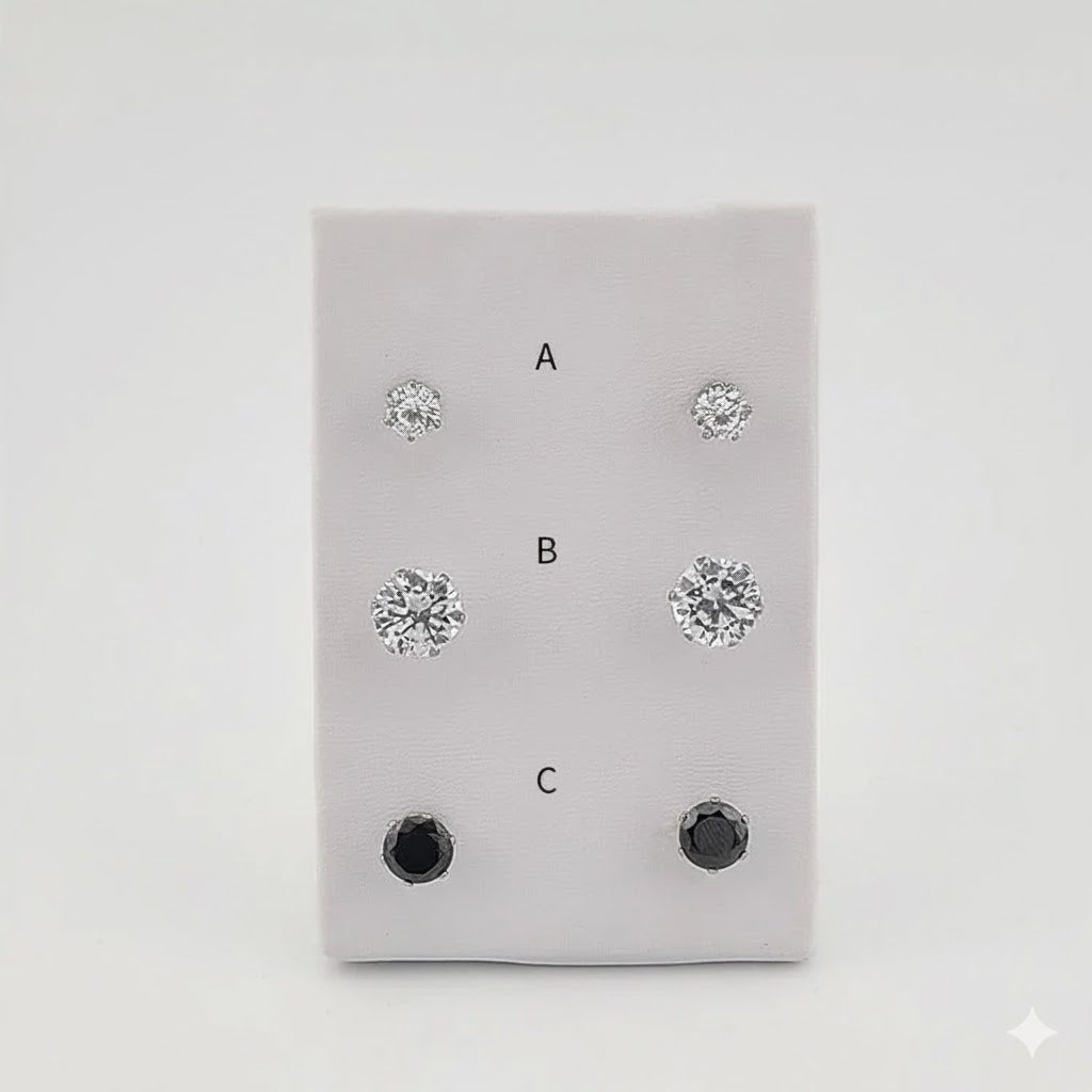(4-2194) Stainless Steel - Round Zircon Stud Earrings.