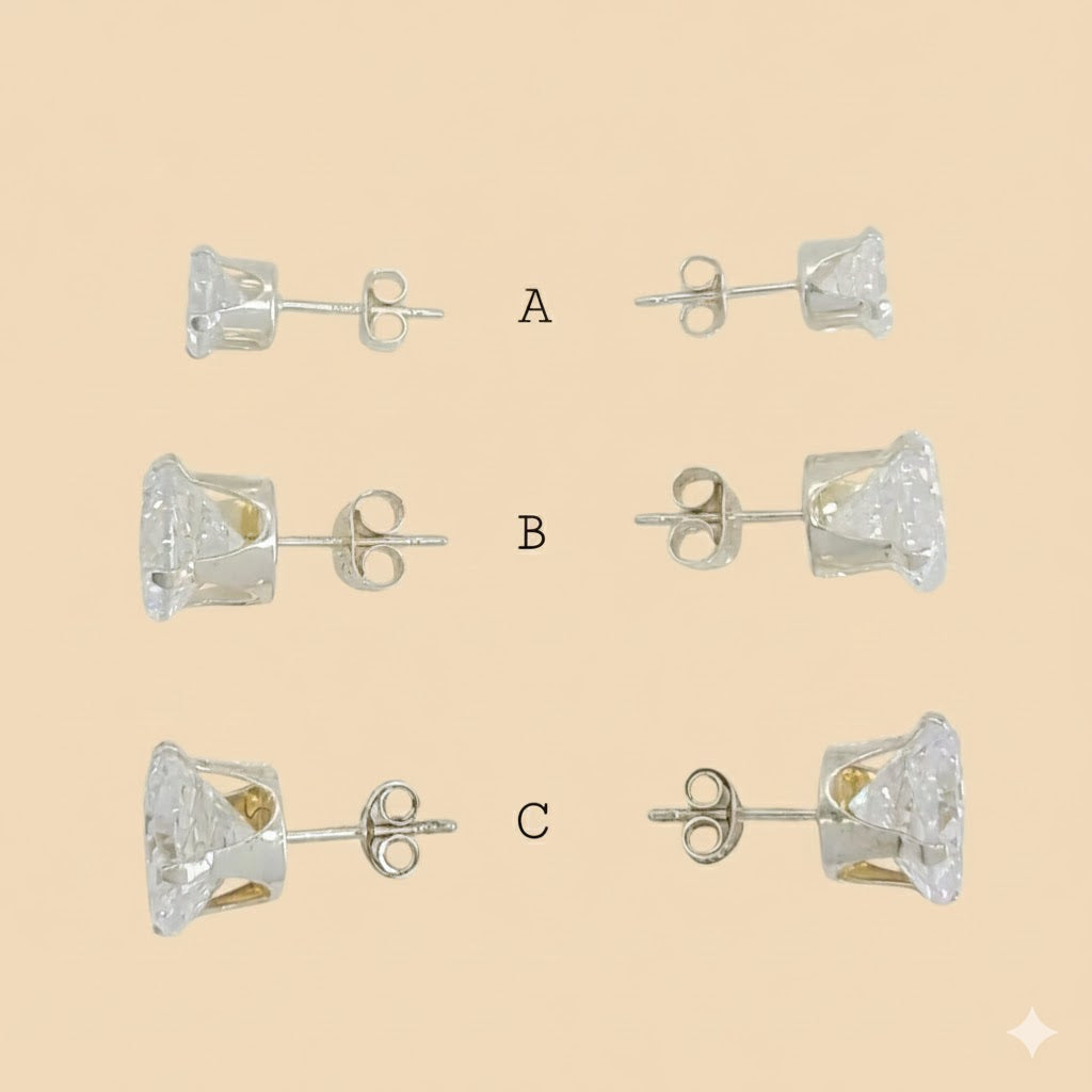 (2-3011) 925 Sterling Silver - Round Zircon Stud Earrings.