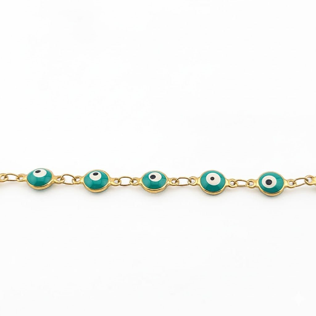 (4-4015) Pulsera de acero inoxidable con ojo malvado de 6 mm y 8"