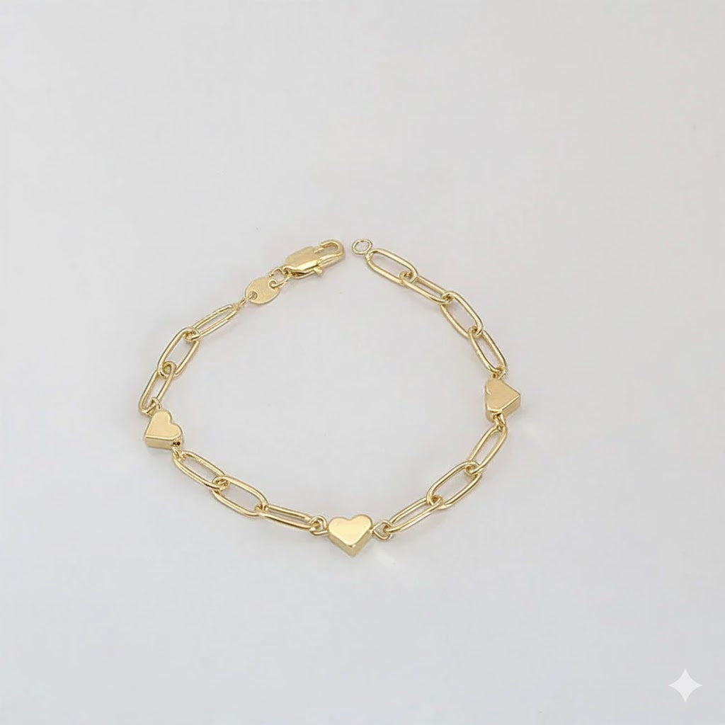 (1-0735-1) Laminado de oro - Pulsera de corazón con eslabones de clip de papel -