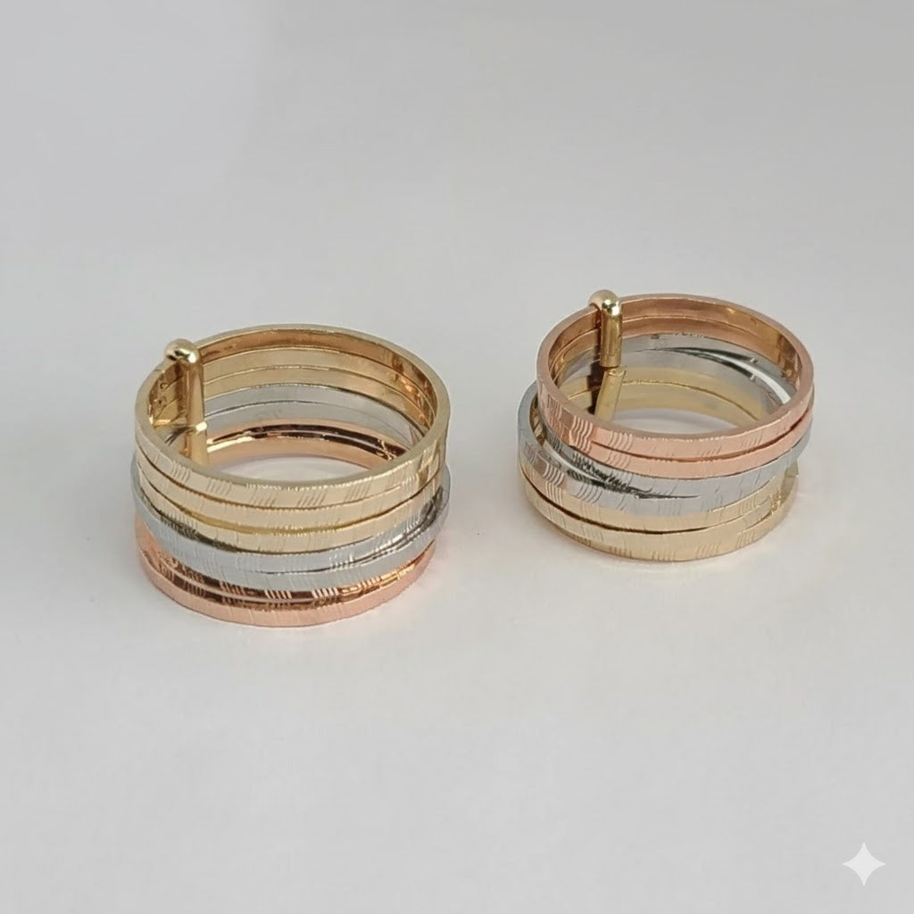 (1-3089-1) Anillo tricolor laminado en oro - BGO