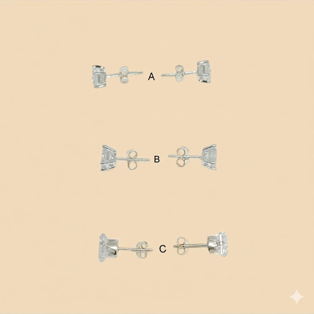 (2-3021) 925 Sterling Silver - Square Zircon Stud Earrings.