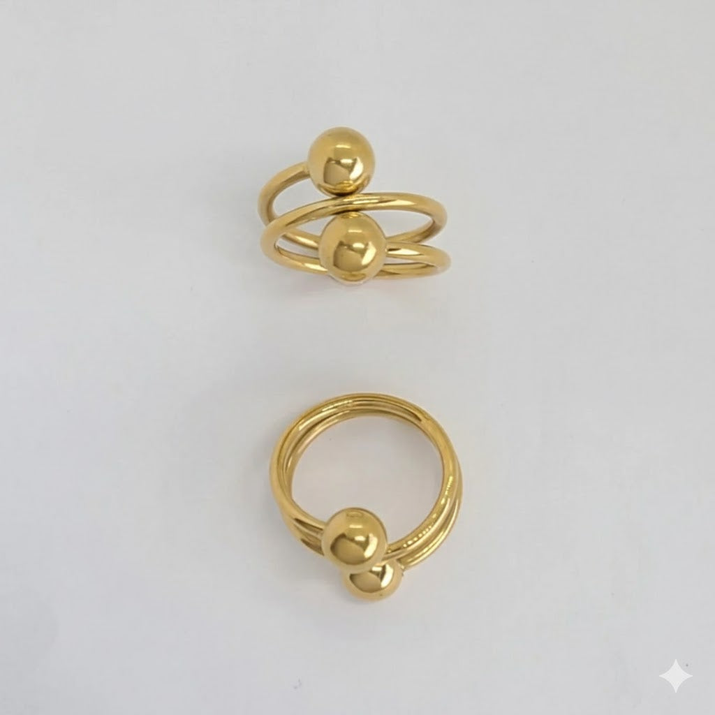 (4-0042) Stainless Steel - Double Band Balls Ring.