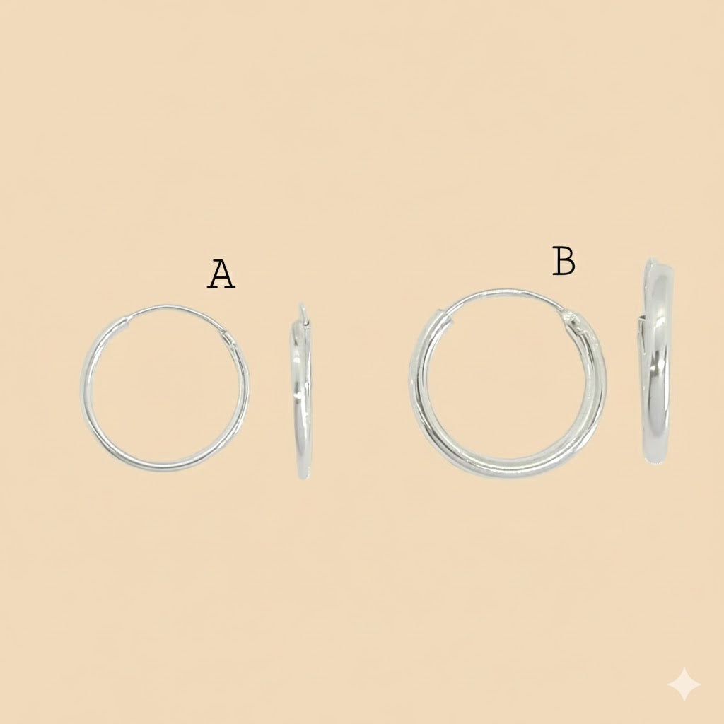 (2-4003) 925 Sterling Silver - Round Plain Hoops.