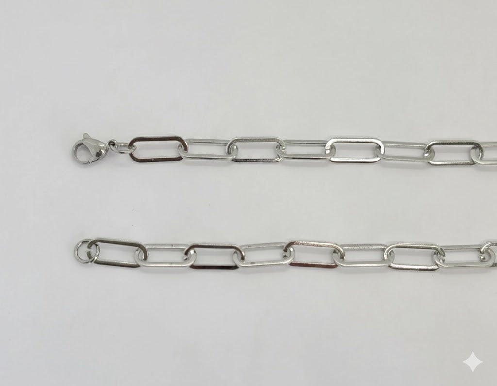 (4-3271) Cadena de eslabones con clip de papel de acero inoxidable de 7 mm.