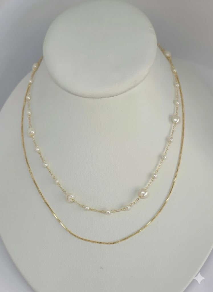 (1-6205) Collar de perlas laminadas en oro - BGF