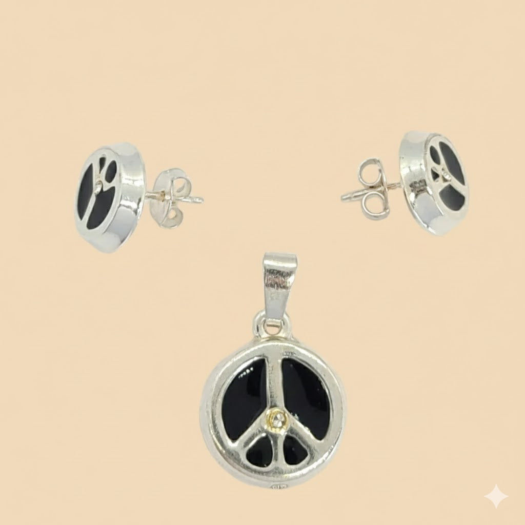 (2-6511) Plata de ley 925 - Juego de símbolo de la paz.