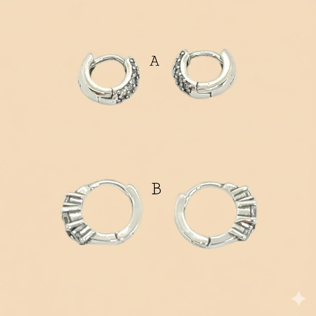 (2-4222) 925 Sterling Silver -Small Zircon Huggies.