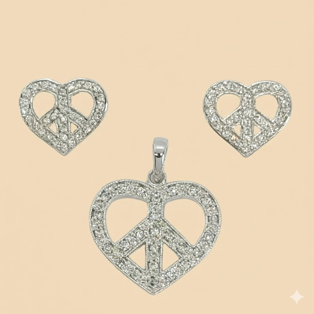 (2-6457) Conjunto Corazón de Zirconia en Plata de Ley 925.