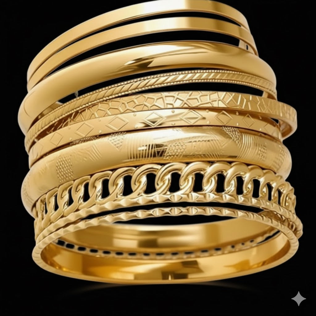 Gold Bangle Bracelets for Women, Bangles Stackable Set, Multi Layer Textured 14K Gold Plated Chunky Bracelets Boho Jewelrys Set