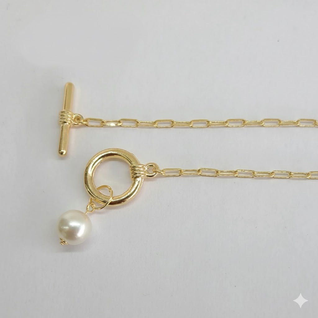 (1-6131) Laminado dorado - Collares de perla con cierre de palanca - BGF