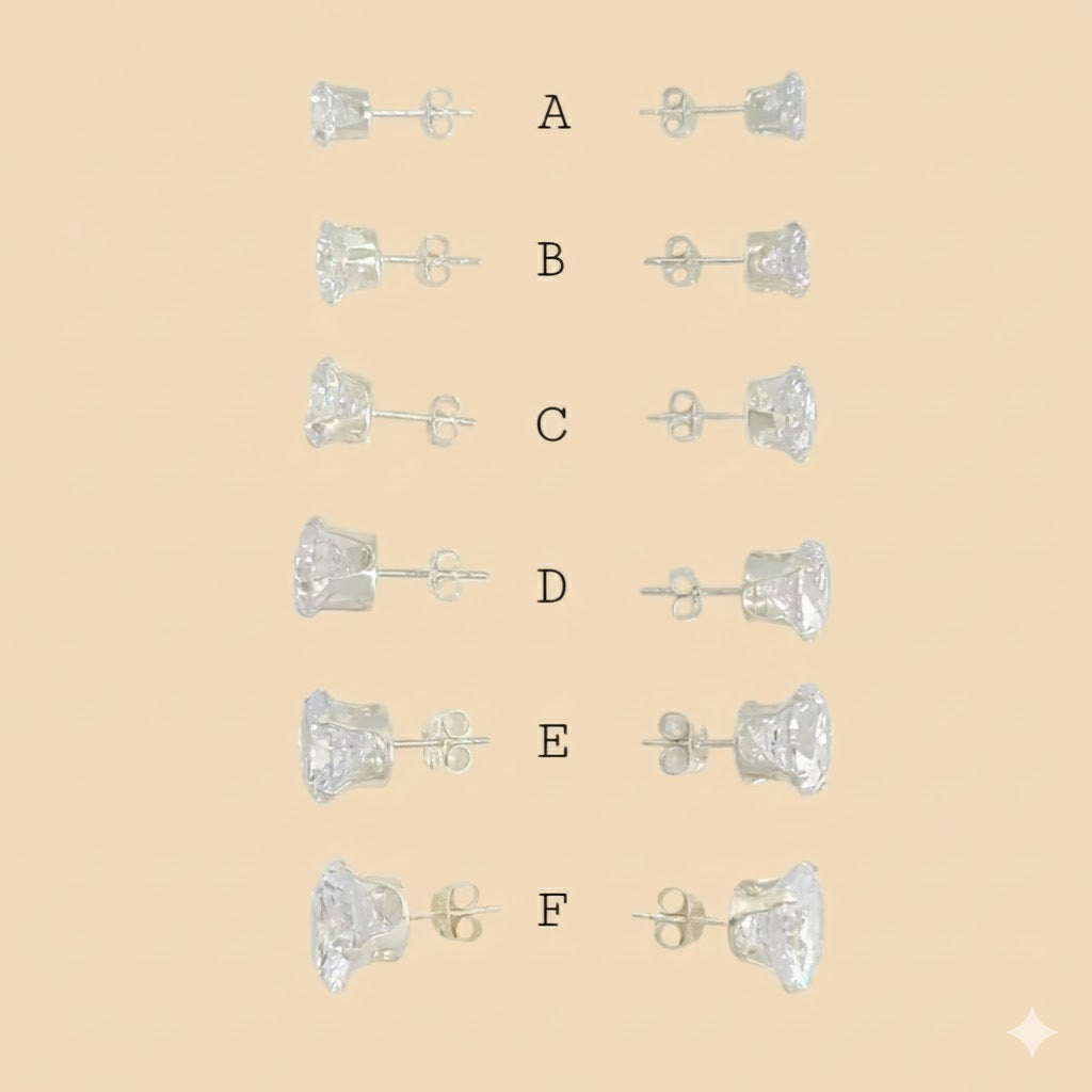 (2-3005) 925 Sterling Silver - Round Zircon Stud Earrings.