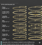 16 PCS Gold Bracelets for Women, Dainty Bracelets Set for Women Trendy, Gold Stackable Cuban Link Paperclip Chain Bracelet Pack Jewelry Gifts for Women