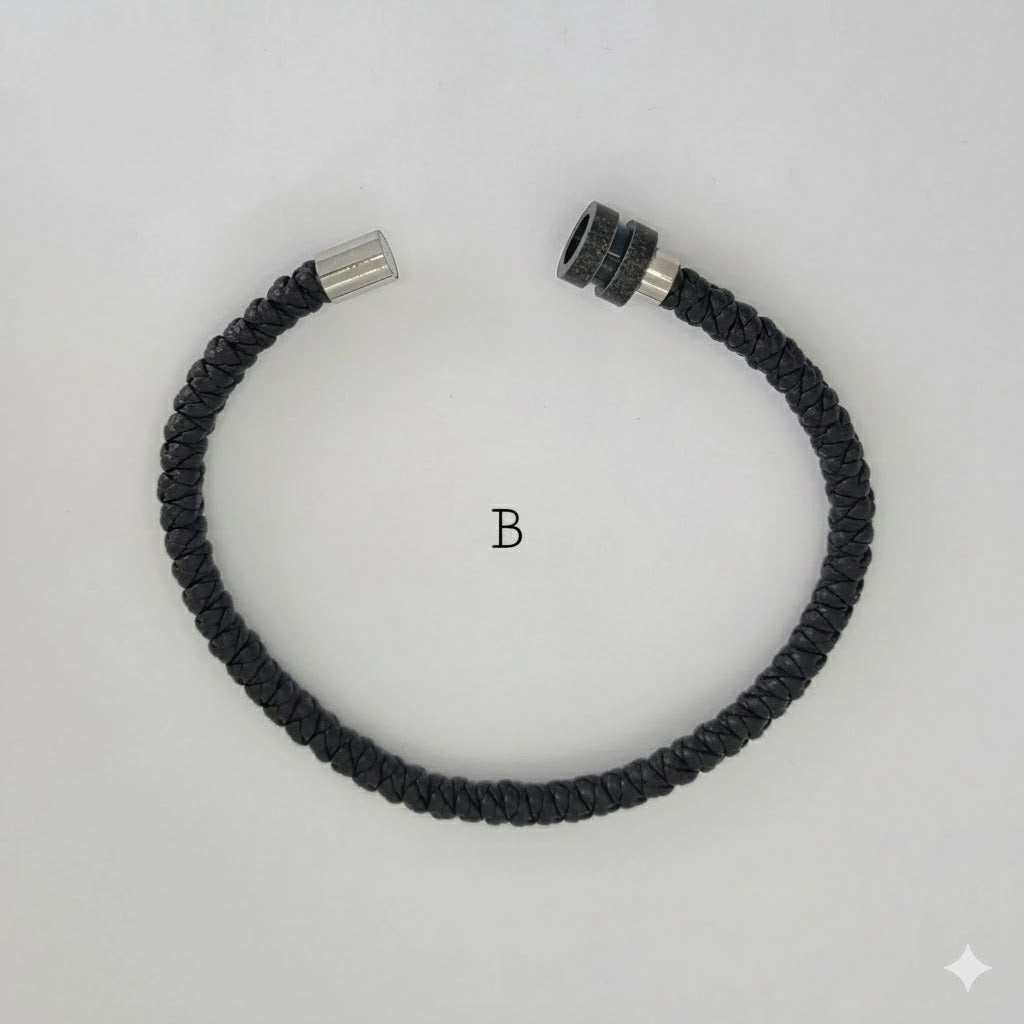 (MBRA-16-Q) Stainless Steel - Leather Men Bracelet.