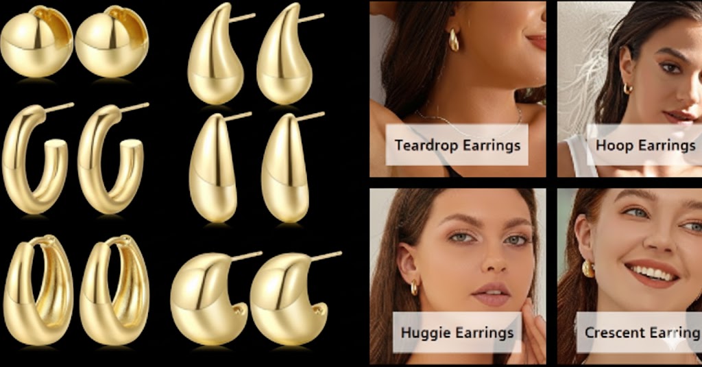 12 Pairs Chunky Gold Hoop Earrings for Women Trendy, Gold Plated Lightweight Hypoallergenic Stack, Thick Open Twisted Huggie Hoops Earring Set