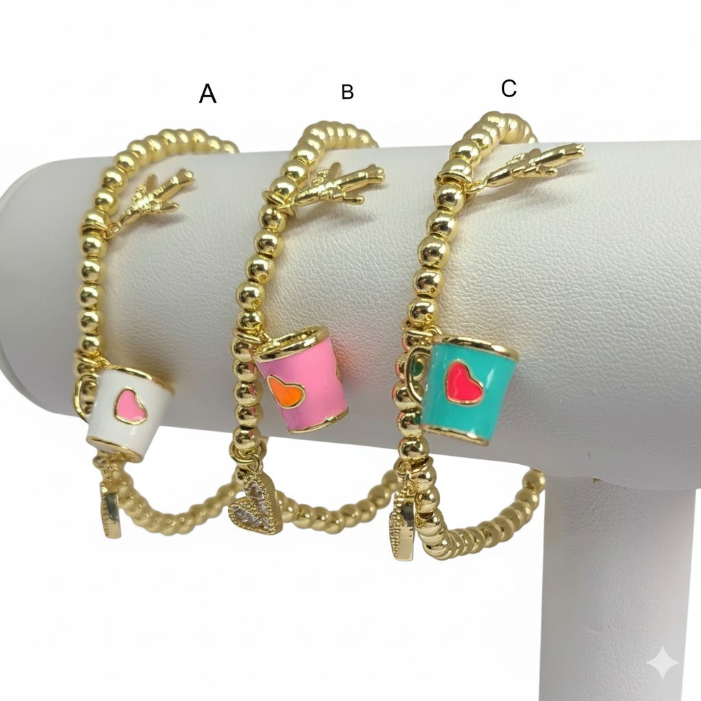 (MBRA-10-J) Pulsera de acero inoxidable con dijes y cuentas.