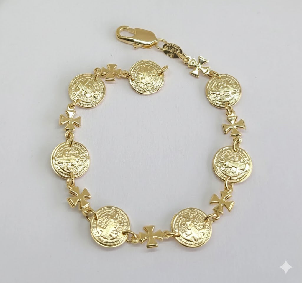 (1-0835) Laminado de oro - Pulsera de San Benito de 6 mm - 7,5" - BGF