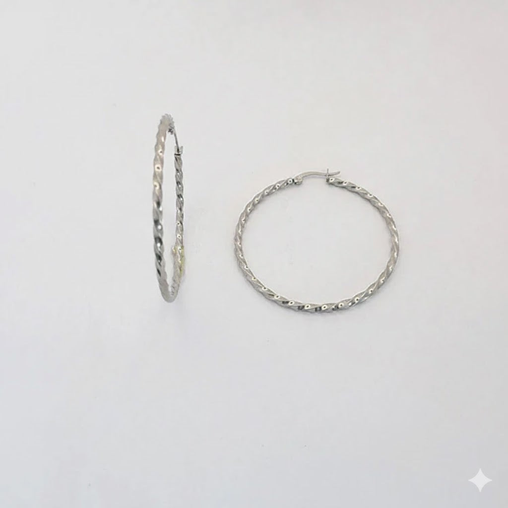 (4-2128) Stainless Steel -Thin Twisted Hoops.