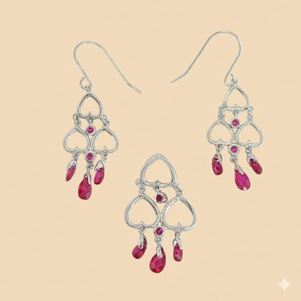 (2-6394) Conjunto Corazón de Zirconia en Plata de Ley 925.