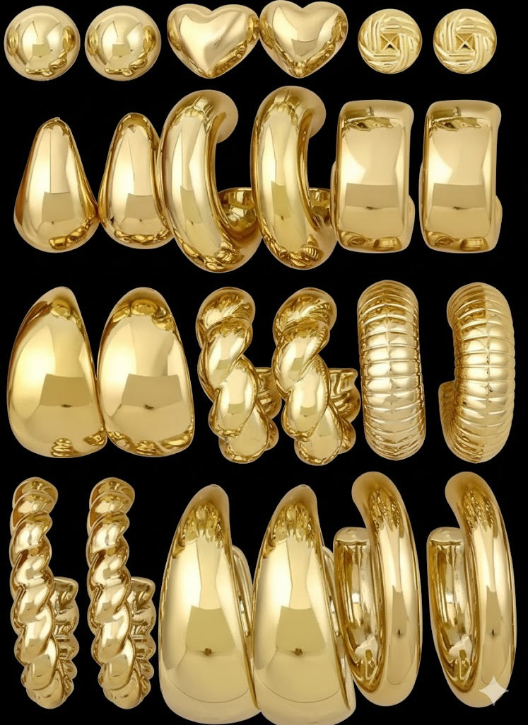 12 Pairs Chunky Gold Hoop Earrings for Women Trendy, Gold Plated Lightweight Hypoallergenic Stack, Thick Open Twisted Huggie Hoops Earring Set