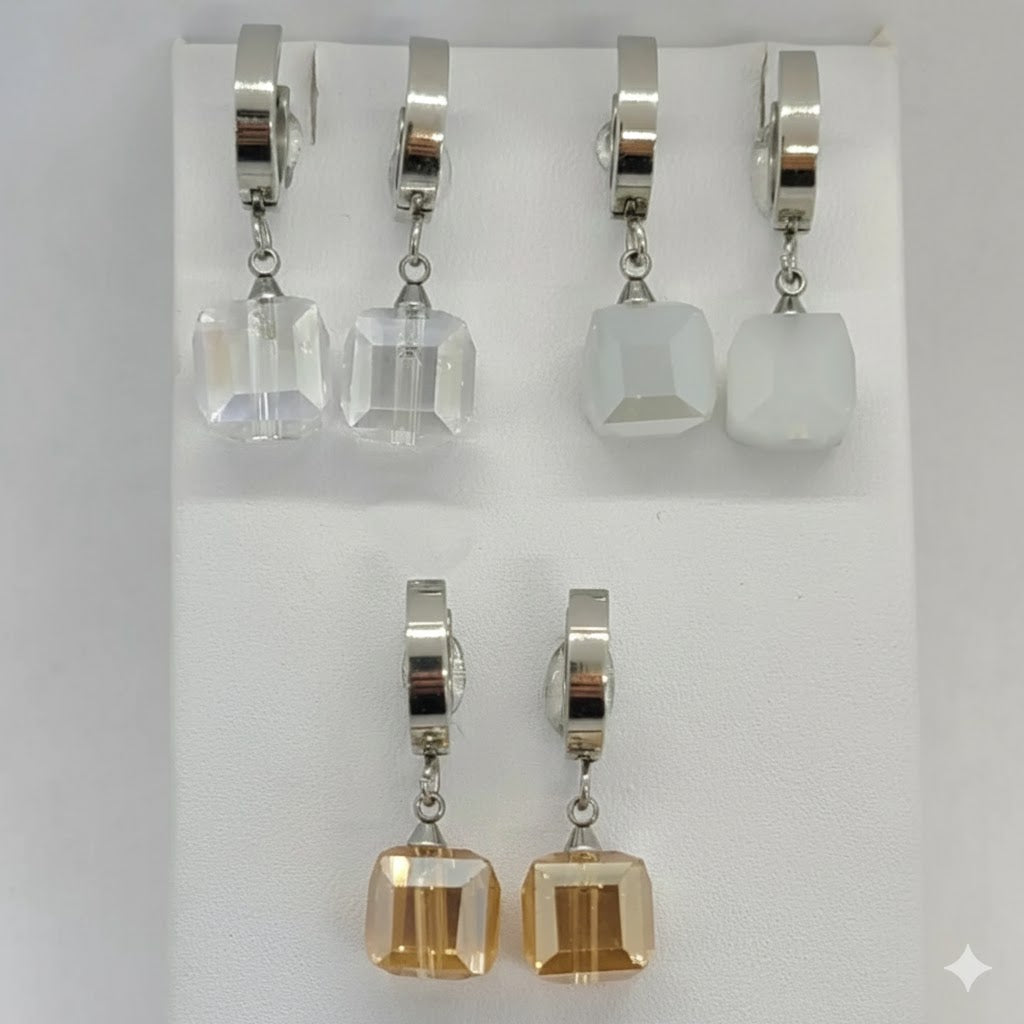 (4-2101) Stainless Steel - Zircon Square Hoops.