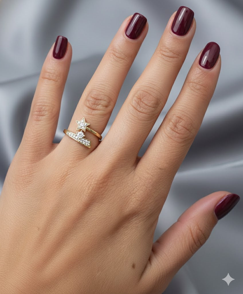 Anillo "Estrella Fugaz" en Oro de 18k con Micropavé de Circonitas Cúbicas