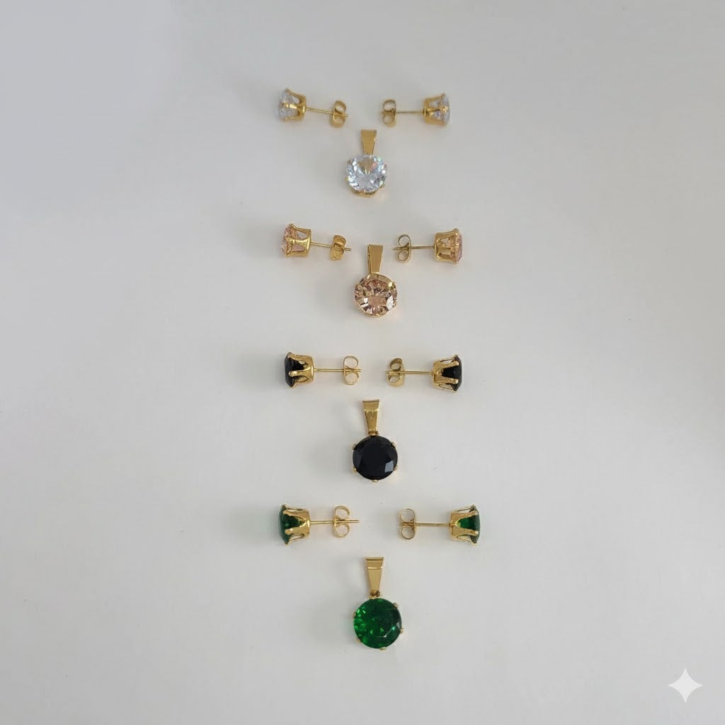 (4-9046) Stainless Steel - Zircon Stud Set.