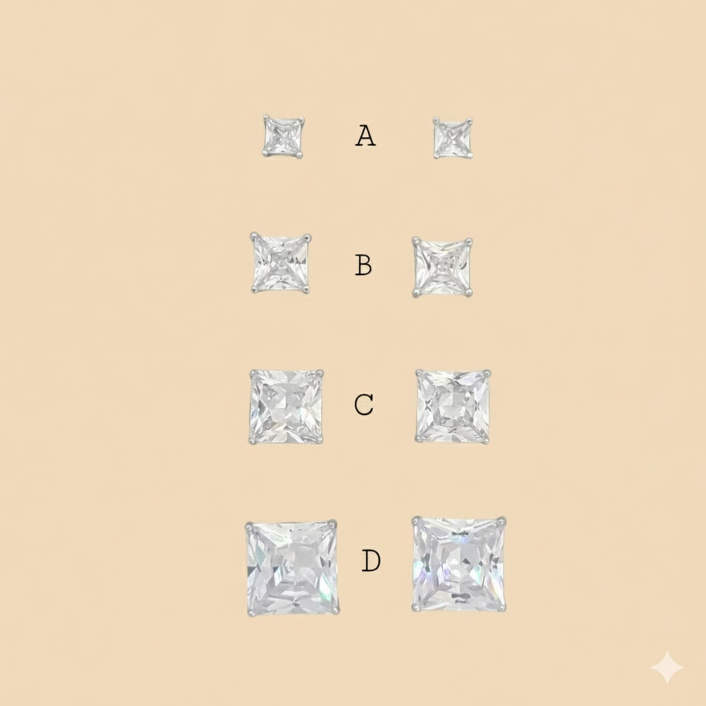 (2-3075-1) 925 Sterling Silver - Square Zircon Stud Earrings.