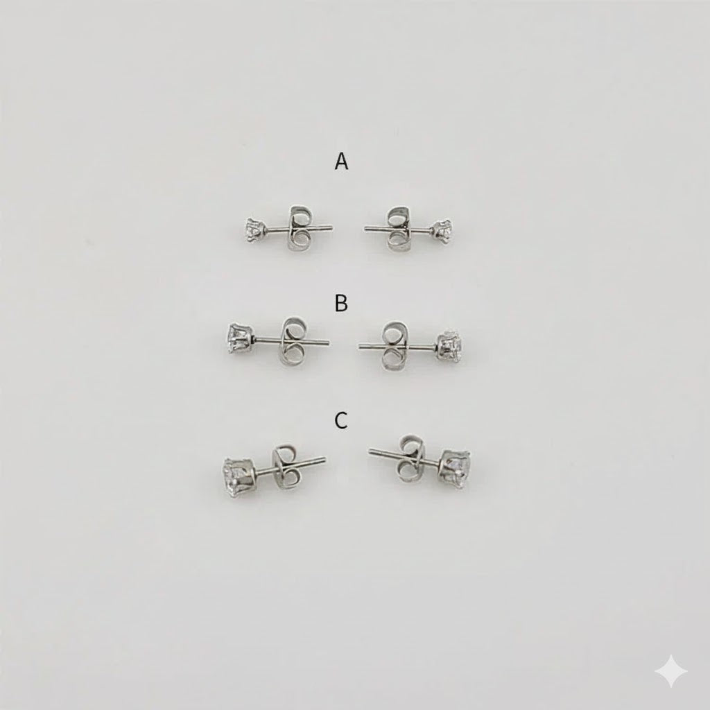 (4-2189) Stainless Steel - Round Zircon Stud Earrings.