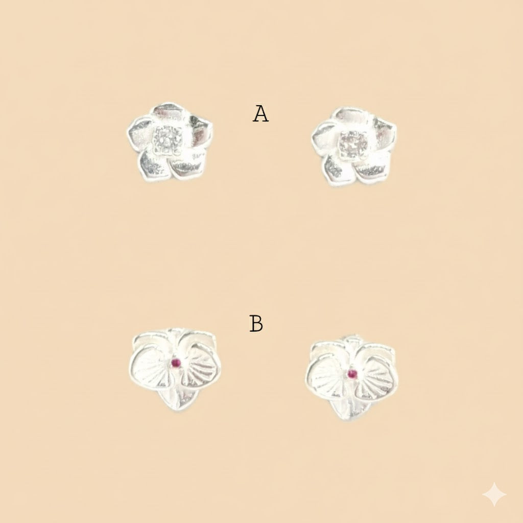 (2-3133-1) 925 Sterling Silver - Flower Stud Earrings.