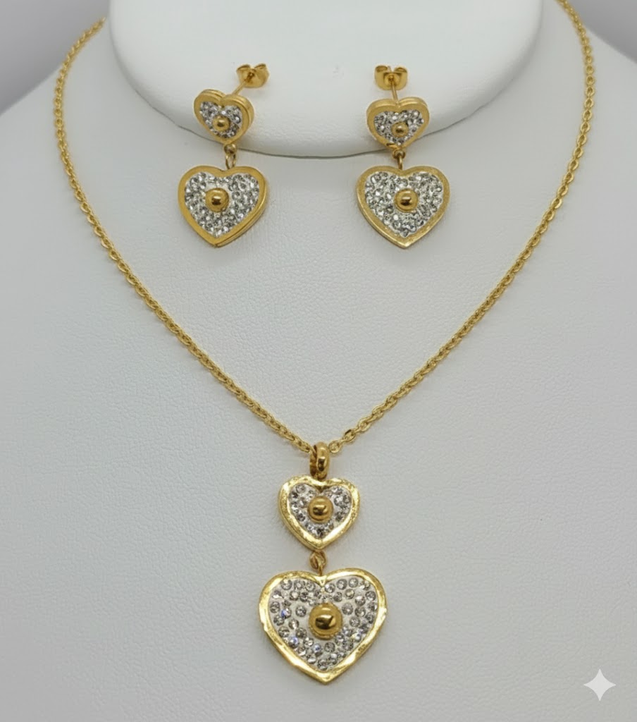 (4-9087) Stainless Steel - Zircon Heart Set - 20".