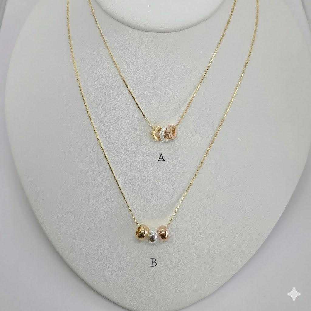 (1-6309) Laminado de oro - Collar de tres tonos - BGF