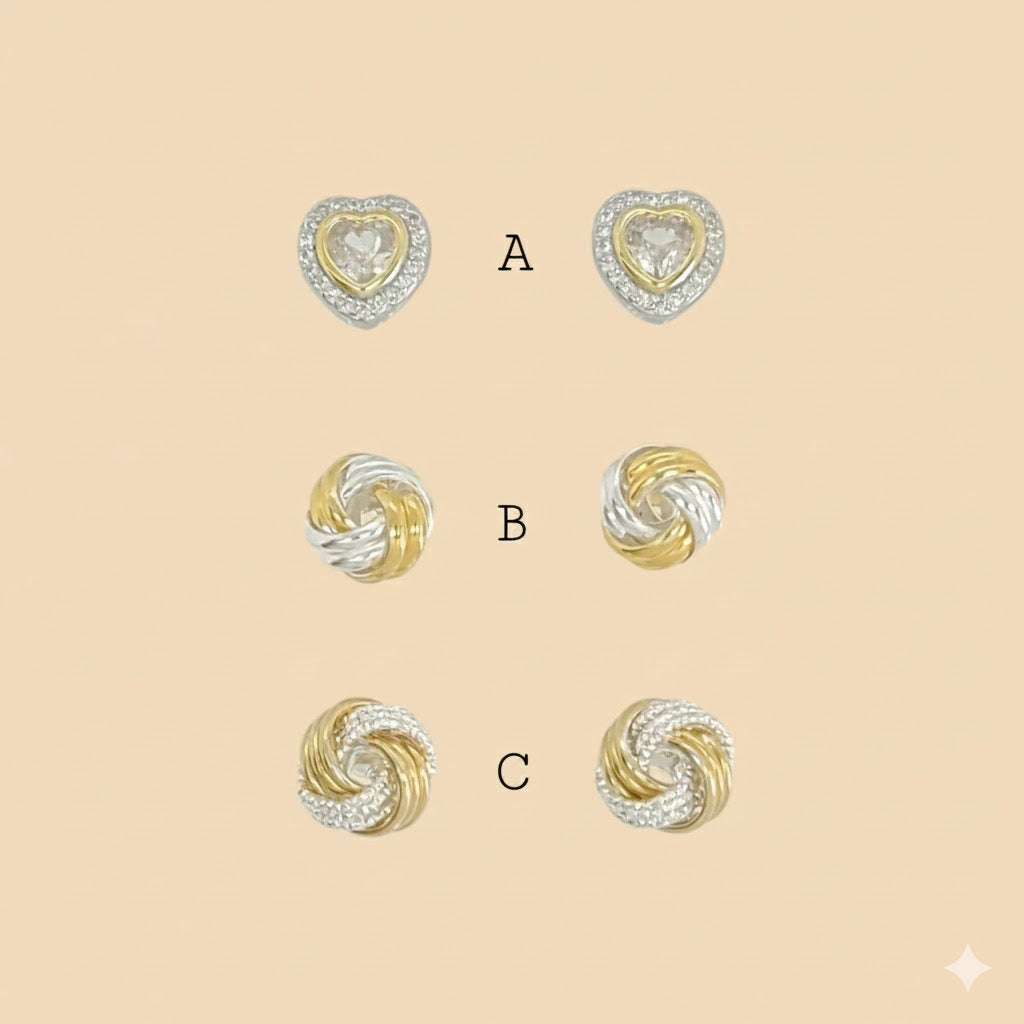 (2-3134-2) 925 Sterling Silver - Two Tones Stud Earrings.