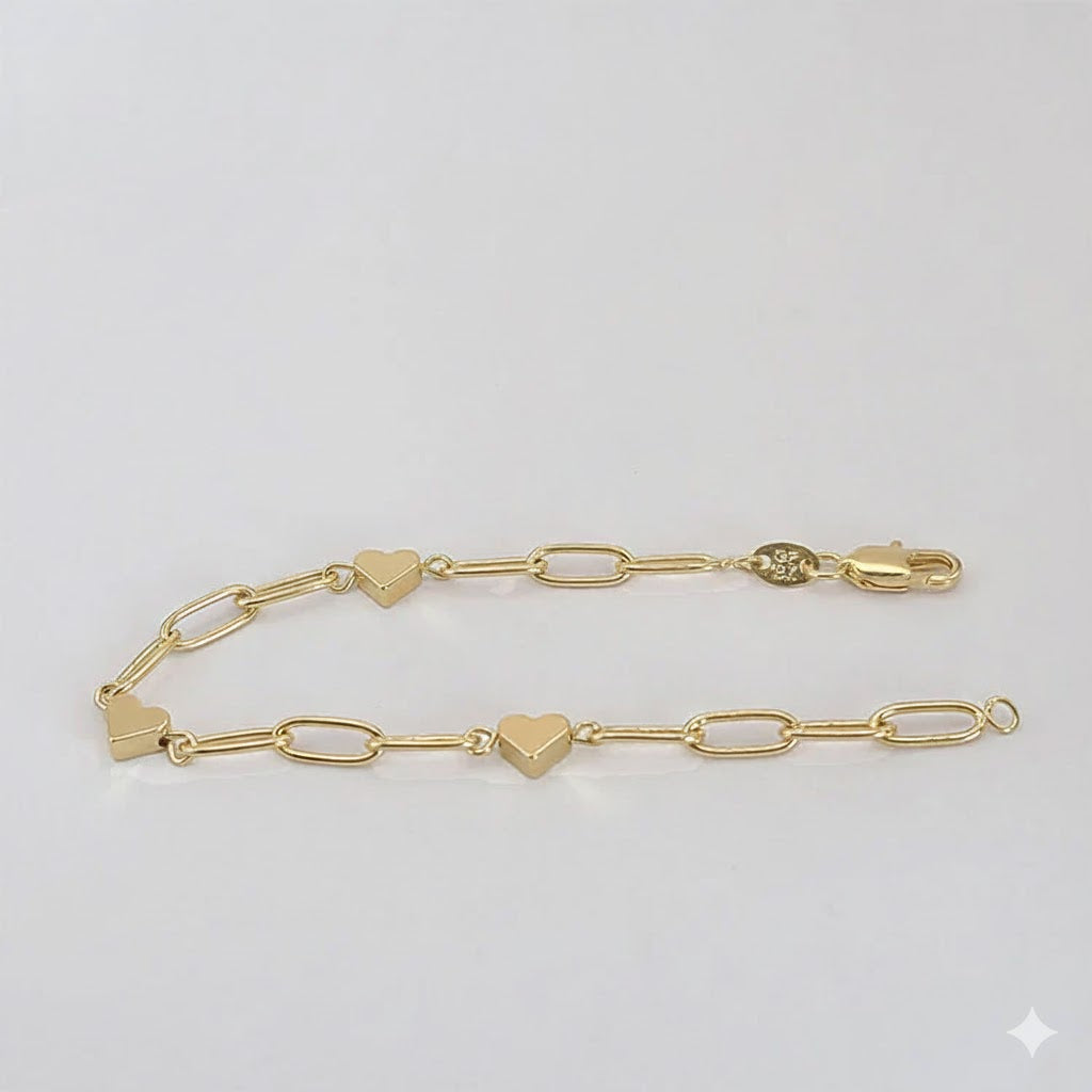 (1-0735-1) Laminado de oro - Pulsera de corazón con eslabones de clip de papel -