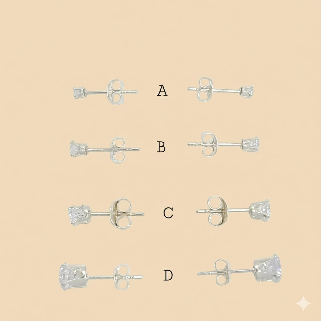 (2-3014) 925 Sterling Silver - Square Zircon Stud Earrings.