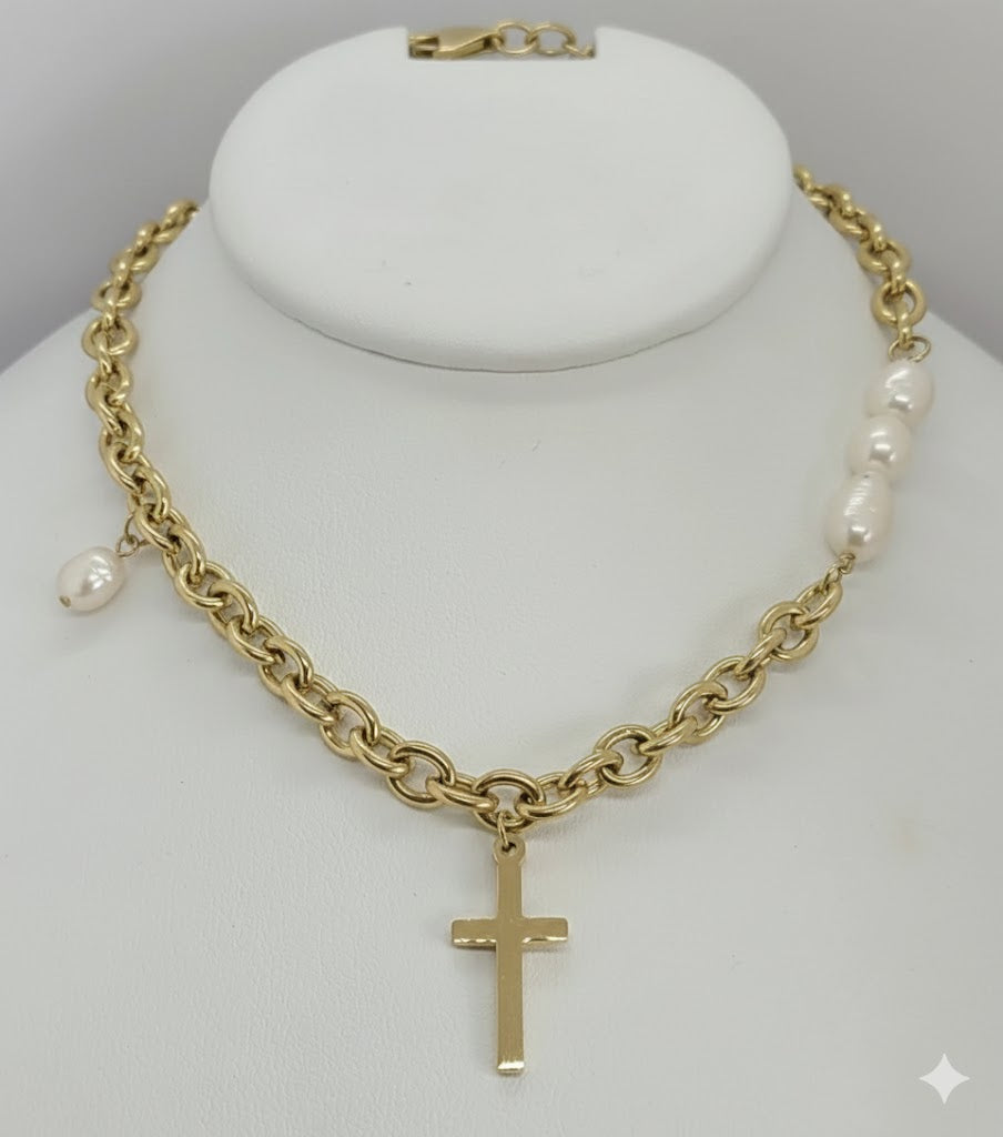 (4-7092) Collar Rolo de Perla de Acero Inoxidable de 7 mm - 16".