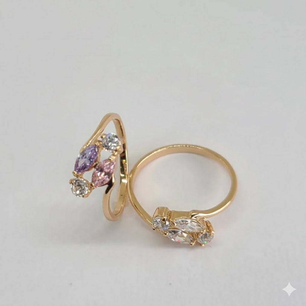 (1-3066-1) Anillo de múltiples circonitas laminadas en oro - BGF