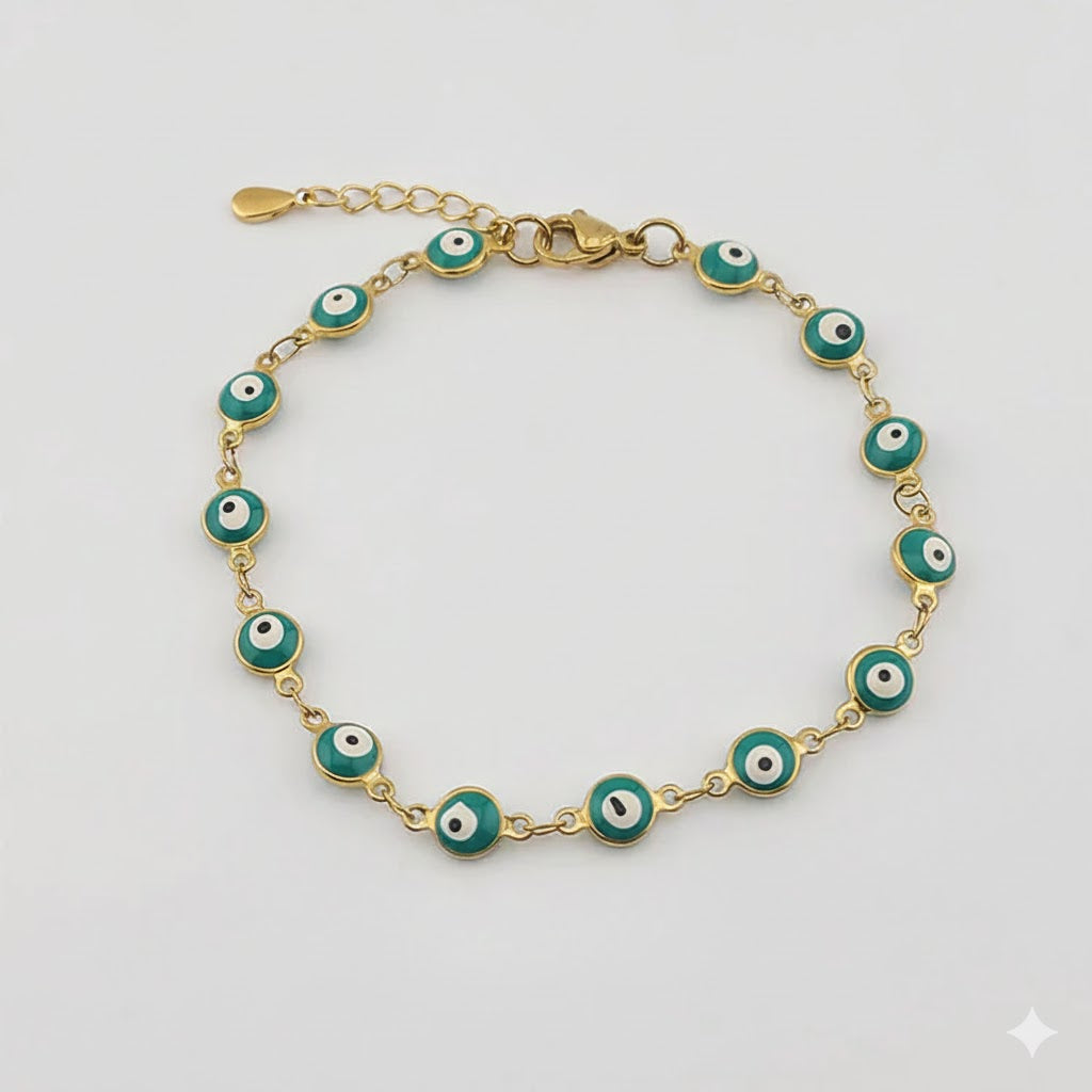 (4-4015) Stainless Steel - 6mm Evil Eye Bracelet - 8"