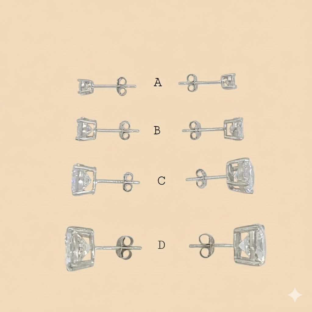 (2-3075) 925 Sterling Silver - Round Zircon Stud Earrings.