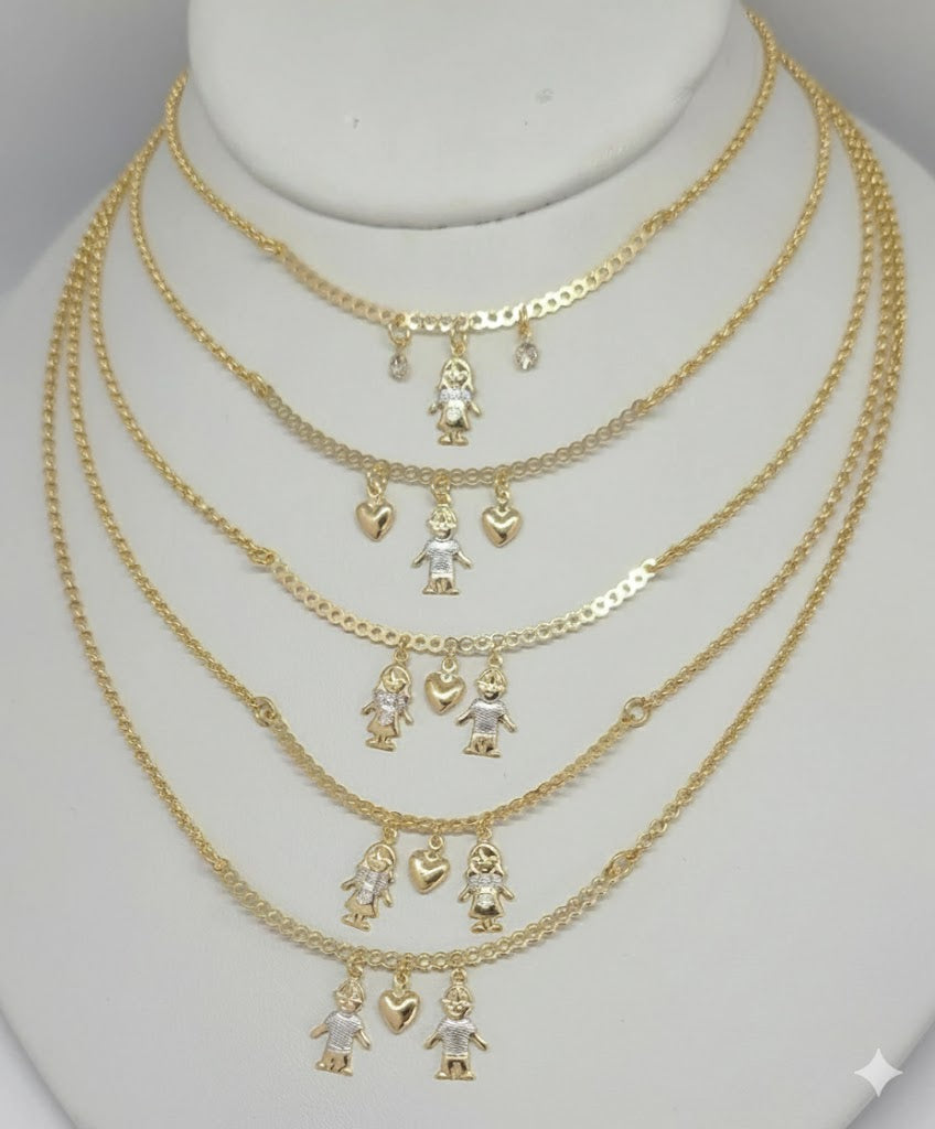 (1-6104) Collar con dijes para niños de eslabones Rolo laminados en oro - BGF