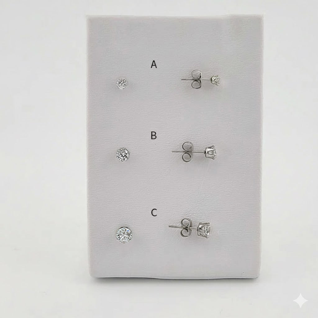 (4-2189) Stainless Steel - Round Zircon Stud Earrings.