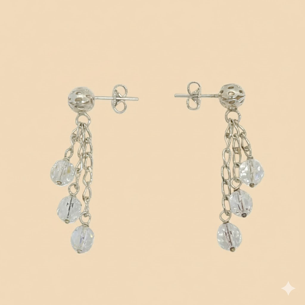 (2-3142) 925 Sterling Silver - Long Stone Earrings.