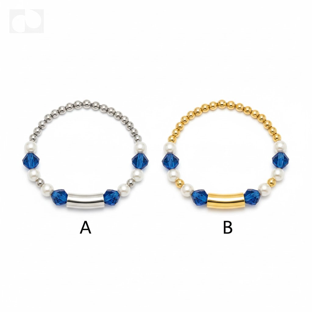 (MBRA-06-F) Pulsera de acero inoxidable y perlas