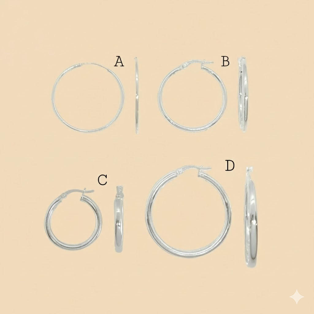 (2-4005) 925 Sterling Silver - Plain Small Hoops.