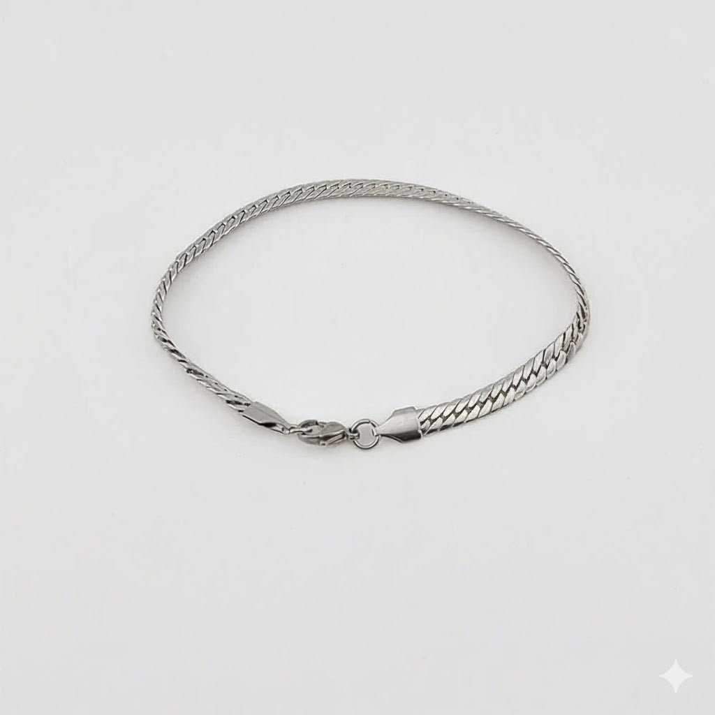 (4-4040) Pulsera de eslabones planos de acero inoxidable de 5 mm y 8,5"